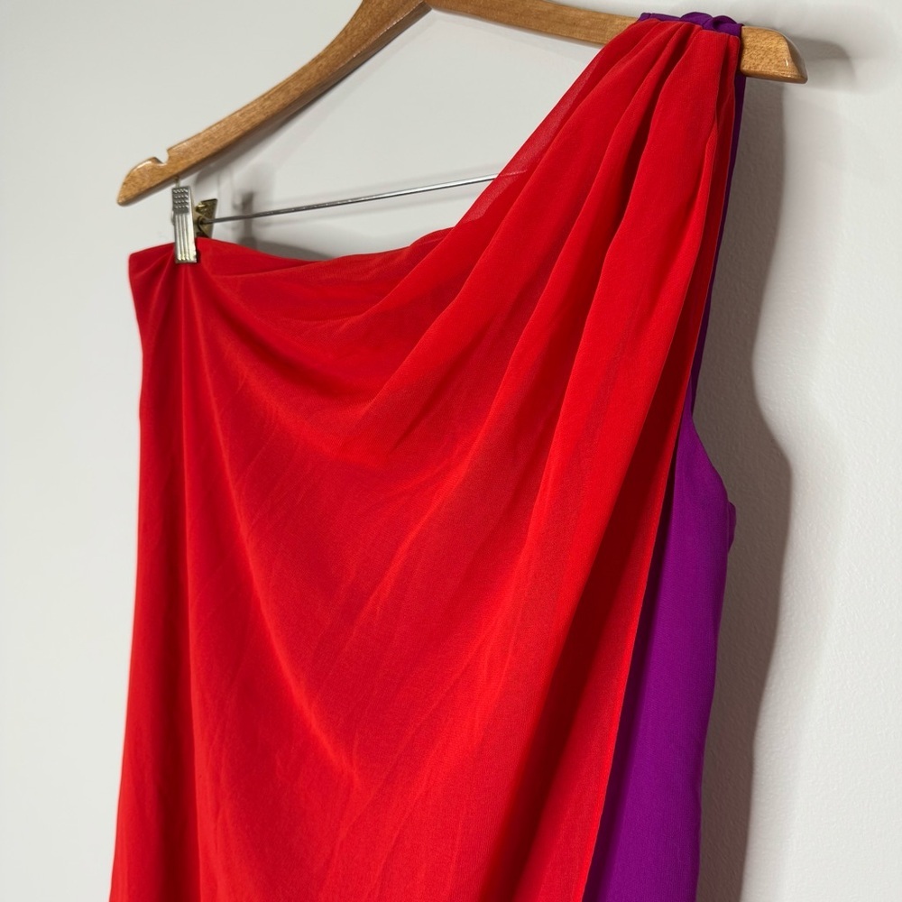 Badgley Mischka Red and Purple One Shoulder Dress - Picture 3 of 11